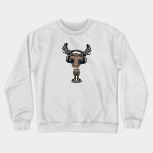 Cute Musical Moose Dj Wearing Headphones Crewneck Sweatshirt